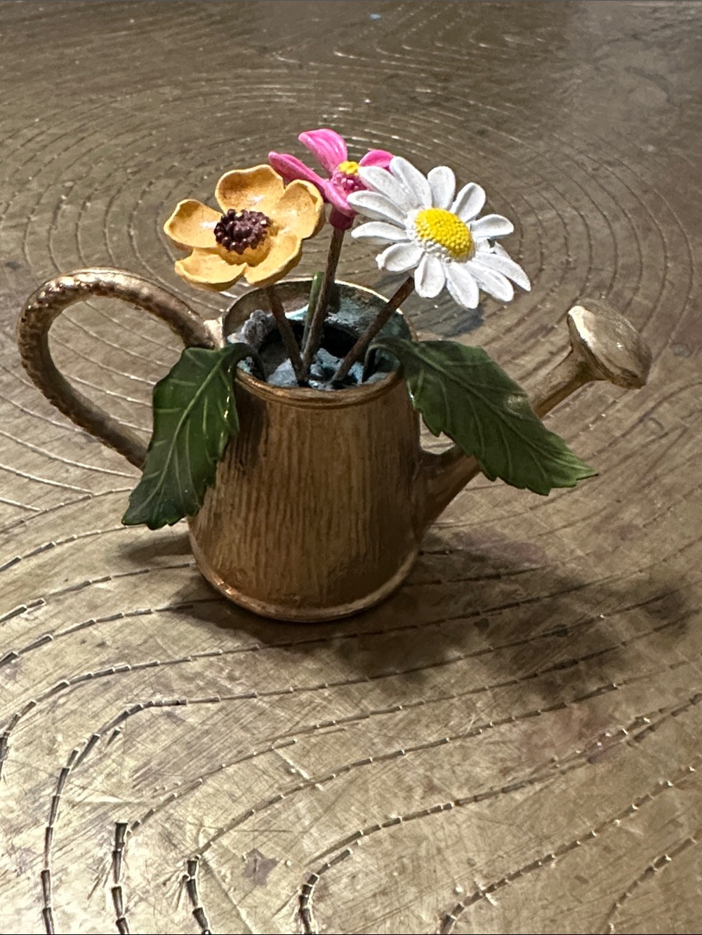 Vintage Mini Enamel Flowers in Gold Watering Can